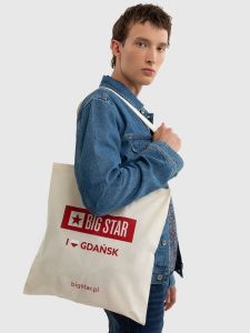 Torba bawełniana unisex GdaŅsk 102. Białe torby podróżne i sportowe Big Star, z aplikacjami, z bawełny, na ramię, z nadrukiem, bez dodatków. Za 4,99 zł.