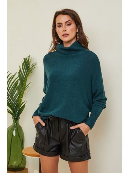 Joséfine Sweter "Karcag" w kolorze ciemnozielonym rozmiar: XL. Zielone golfy Joséfine, xl, bez wzorów, z kaszmiru, bez ramiączek. Za 152,99 zł.