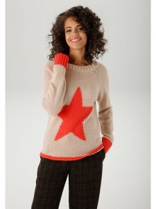 Aniston Sweter w kolorze beżowym rozmiar: 42. Brązowe swetry oversize Aniston, bez wzorów, ze splotem, bez ramiączek. Za 61,17 zł.