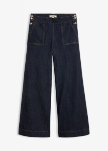 Jeansy wide leg z wysokim stanem i naszywanymi kieszeniami. Niebieskie jeansy bonprix, bez wzorów, z jeansu, z podwyższonym stanem. Za 129,99 zł.
