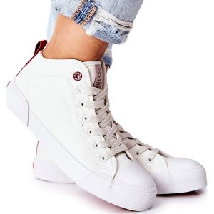 Damskie Wysokie Trampki Cross Jeans II2R4033C Białe. Białe trampki bez wzorów, z jeansu, bez zapięcia. Za 205,59 zł.