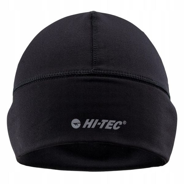 Termoaktywna czapka do biegania Hi-tec Jannu. Czarne czapki Hi-tec, bez wzorów, z dzianiny, sportowe. Za 60,50 zł.