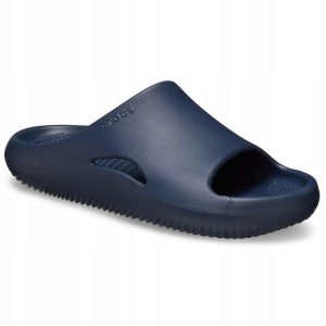 Klapki Dla Dorosłych Crocs Mellow Recovery Slide. Niebieskie klapki Crocs, bez wzorów, z materiału, bez obcasa. Za 199,99 zł.