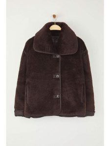 Trendyol Kurtka pluszowa w kolorze ciemnobrązowym rozmiar: M. Brązowe kurtki Trendyol, m, bez wzorów, bez kaptura. Za 157,35 zł.