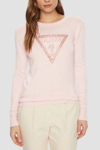 GUESS Różowy damski sweter Ivory. Czerwone swetry klasyczne Guess, s, bez kołnierzyka. W wyprzedaży za 323,99 zł.