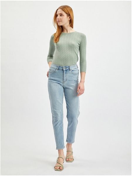 Orsay Dżinsy - Tapered fit - w kolorze błękitnym rozmiar: 32. Niebieskie jeansy Orsay, z aplikacjami, z podwyższonym stanem. Za 69,58 zł.