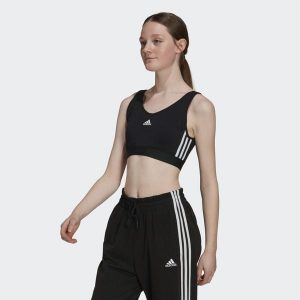 Essentials 3-Stripes Crop Top With Removable Pads. Białe topy ADIDAS, l, bez wzorów, sportowe, bez kołnierzyka, bez ramiączek. Za 112,99 zł.