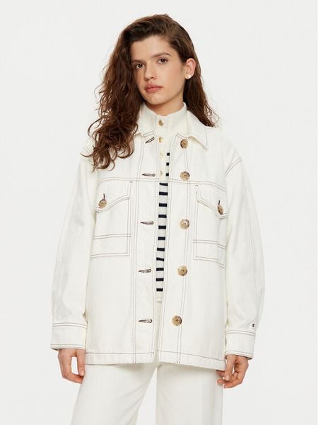 Tommy Hilfiger Koszula jeansowa WW0WW43728 Biały Relaxed Fit. Białe koszule TOMMY HILFIGER, bez wzorów, z bawełny, bez kołnierzyka, bez ramiączek. Za 439,99 zł.