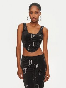 Juicy Couture Top Cait JCMCS224252 Czarny Slim Fit. Czarne topy Juicy Couture, xl, bez wzorów, z syntetyku, bez kołnierzyka, bez ramiączek. Za 179,99 zł.