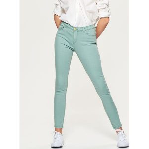 Spodnie high waist skinny - Turkusowy. Spodnie z wysokim stanem marki Cropp. W wyprzedaży za 39,99 zł.