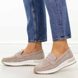 Beżowe skórzane mokasyny damskie Filippo Dp6750/26. Brązowe półbuty Filippo, na jesień, bez wzorów, z jeansu, z okrągłym noskiem, bez obcasa, na płaskiej podeszwie, bez zapięcia. Za 219,00 zł.