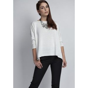 Gładki Sweter Oversize z Połyskującą Nitką - Ecru. Brązowe swetry klasyczne MKM, l, z materiału, bez kołnierzyka. Za 149,90 zł.