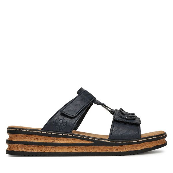 Klapki Rieker. Niebieskie klapki Rieker, bez wzorów, bez obcasa. Za 299,99 zł.