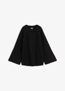 Sweter oversize w warkocze. Szare swetry klasyczne bonprix, bez kołnierzyka. Za 109,99 zł.