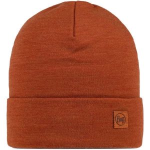 Czapka zimowa z wełny merino heavyweight. Brązowe czapki Buff, bez wzorów, z wełny, sportowe. Za 129,99 zł.
