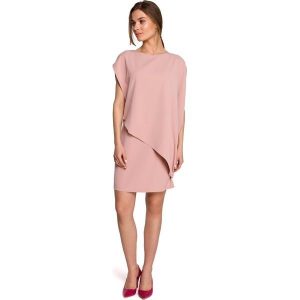 Krótka Dwuwarstwowa Sukienka - Różowa. Czerwone sukienki MOE, l, bez wzorów, z elastanu, wizytowe, bez kołnierzyka, bez ramiączek, mini. Za 324,90 zł.