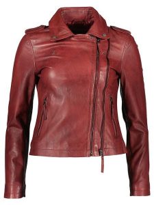 Apple of Eden Skórzana kurtka w kolorze bordowym rozmiar: 42. Czerwone kurtki Apple of Eden, bez wzorów, ze skóry, bez kaptura. Za 500,99 zł.