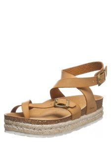 BACKSUN Skórzane japonki w kolorze jasnobrązowym rozmiar: 40. Brązowe klapki Backsun, bez wzorów, bez obcasa. Za 181,33 zł.