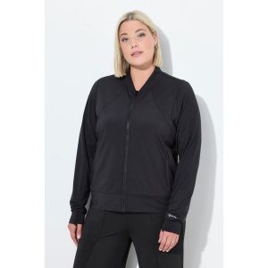 Damskie Bluza dresowa funkcyjna stójka otwór na kciuk z recyklingu. Czarne bluzy Ulla Popken, plus size, bez wzorów, z dresówki, bez kaptura. W wyprzedaży za 223,99 zł.