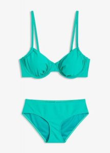 Bikini z fiszbinami (2 cz.). Zielone bikini bonprix, bez wzorów. Za 32,99 zł.