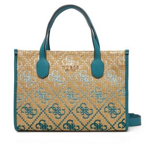 Torebka Guess. Niebieskie kuferki Guess, z aplikacjami, bez dodatków. Za 439,99 zł.