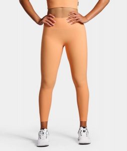 Legginsy Rib sportowe damskie. Brązowe legginsy NORDICDOTS, bez wzorów, z materiału, długie. Za 365,00 zł.