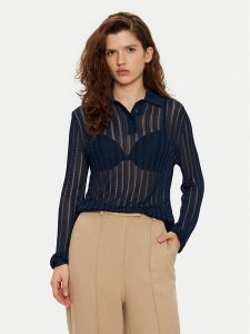 Tommy Hilfiger Sweter WW0WW44454 Granatowy Slim Fit. Niebieskie swetry klasyczne TOMMY HILFIGER, l, z wiskozy, bez kołnierzyka. Za 589,99 zł.