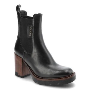 Czarne Botki Carinii Eleganckie Skórzane Buty Na Jesień. Czarne botki Carinii, na jesień, bez wzorów, ze skóry, bez obcasa, na słupku, bez zapięcia. Za 469,00 zł.