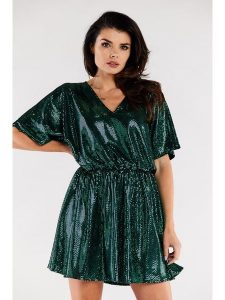 Awama Sukienka w kolorze ciemnozielonym rozmiar: onesize. Zielone sukienki Awama, bez wzorów, bez kołnierzyka, bez ramiączek, mini. Za 159,99 zł.