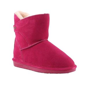 Buty Zimowe Damskie Skóra Mia Pom Berry. Czerwone buty zimowe Bearpaw, ze skóry, bez obcasa, bez zapięcia. Za 500,99 zł.