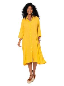 Aller Simplement Sukienka w kolorze żółtym rozmiar: 34/36. Żółte sukienki Aller Simplement, bez wzorów, z bawełny, bez kołnierzyka, bez ramiączek, midi. Za 100,99 zł.