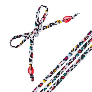 Tasiemki do personalizacji damskiego kostiumu Nahia perełki LEO. Białe bikini TRIBORD, bez wzorów, z elastanu. W wyprzedaży za 1,99 zł.