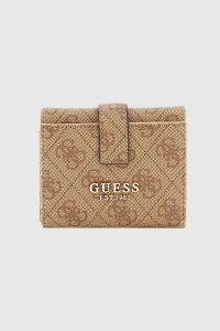 GUESS Beżowy portfel damski Laurel. Brązowe portfele Guess, z aplikacjami, ze skóry ekologicznej. W wyprzedaży za 184,99 zł.