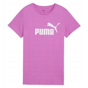 T-shirt Damski Logo ESS No.1. Fioletowe t-shirty Puma, bez wzorów, bez kołnierzyka, bez ramiączek. Za 116,99 zł.