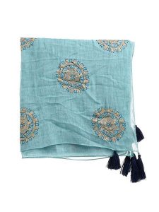 BLE Szal w kolorze turkusowym - 90 x 90 cm rozmiar: onesize. Niebieskie szaliki BLE, z aplikacjami, z bawełny. Za 45,45 zł.