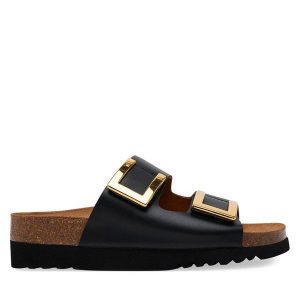 Klapki Scholl. Czarne klapki Scholl, bez wzorów, bez obcasa. Za 389,99 zł.