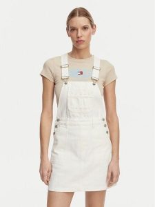 Tommy Jeans Sukienka jeansowa Logo Pocket Dungaree DW0DW22002 Biały Regular Fit. Białe sukienki Tommy Jeans, l, bez wzorów, z bawełny, bez kołnierzyka, bez ramiączek. Za 529,99 zł.