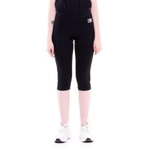 Podstawowe, krótkie legginsy damskie. Czarne legginsy LEONE 1947 APPAREL, bez wzorów, z tkaniny, krótkie. Za 77,89 zł.
