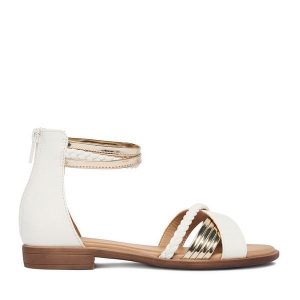 Sandały JENNY. Białe sandały Jenny, bez wzorów, bez obcasa, na płaskiej podeszwie, bez zapięcia. Za 99,99 zł.