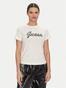 Guess T-Shirt V5GI02 K9RM1 Écru Slim Fit. T-shirty Guess, xl, z aplikacjami, z bawełny, bez kołnierzyka, bez ramiączek. Za 89,99 zł.