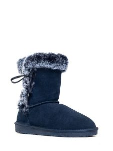 NICEBAY Skórzane botki zimowe "Bllisa" w kolorze granatowym rozmiar: 39. Niebieskie botki NICEBAY, na zimę, bez wzorów, z materiału, bez obcasa, bez zapięcia. Za 241,56 zł.