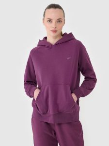 4F Bluza dresowa nierozpinana z kapturem damska - fioletowa M. Fioletowe bluzy 4f, m, bez wzorów, z bawełny, z kapturem. Za 149,99 zł.