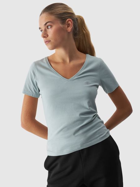 4F T-shirt slim gładki damski - turkusowy XS. Niebieskie t-shirty 4f, xs, bez wzorów, z bawełny, bez kołnierzyka, bez ramiączek. W wyprzedaży za 29,99 zł.