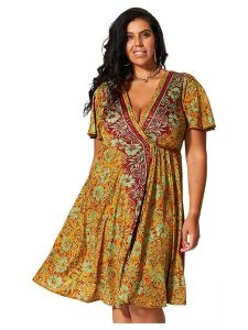 Aller Simplement Sukienka w kolorze żółtym rozmiar: 46/48. Żółte sukienki Aller Simplement, na co dzień, bez wzorów, bez kołnierzyka, bez ramiączek, mini, kopertowe. Za 65,99 zł.