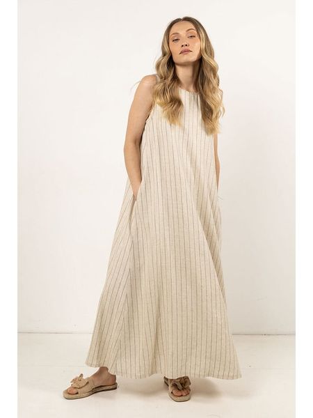 Awama Sukienka w kolorze beżowym rozmiar: L. Brązowe sukienki Awama, l, bez wzorów, bez kołnierzyka, bez ramiączek, maxi. Za 183,15 zł.