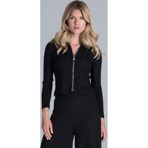 Krótka Bluza na Suwak z Kołnierzykiem - Czarna. Czarne bluzy Figl, xl, bez wzorów, z elastanu, bez kaptura. Za 219,00 zł.