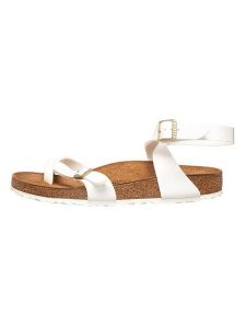 Birkenstock Japonki "Yara" w kolorze białym rozmiar: 38. Białe klapki Birkenstock, bez wzorów, z otwartym noskiem, bez obcasa. Za 231,45 zł.