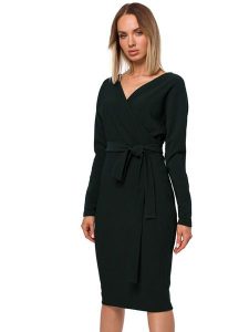 Made of emotion Sukienka w kolorze ciemnozielonym rozmiar: L. Zielone sukienki Made Of Emotion, l, bez wzorów, bez kołnierzyka, bez ramiączek, maxi, kopertowe. Za 143,90 zł.