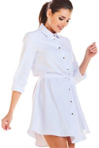Sukienka koszulowa szmizjerka z asymetrycznym dołem biała. Białe sukienki Sukienki.shop, do pracy, l, bez wzorów, z elastanu, biznesowe, z asymetrycznym kołnierzem, bez ramiączek, asymetryczne. Za 249,00 zł.
