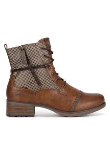 Mustang Botki 1229-510 Brązowy. Brązowe botki Mustang, bez wzorów, z materiału, bez obcasa, na płaskiej podeszwie, bez zapięcia. Za 349,99 zł.